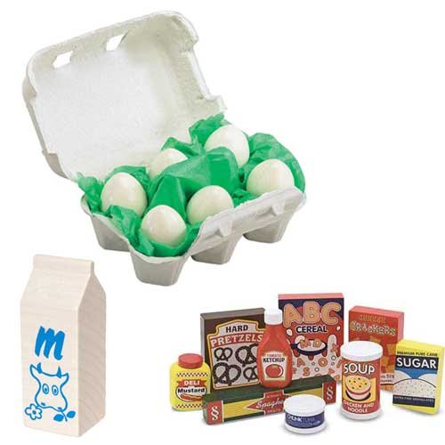 Melissa and Doug Wooden Pantry Products with Wooden Eggs and Milk Bundle