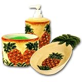 Ceramic Pineapple Kitchen Counter Top Accessories Set - Soap Dispenser Spoon Rest Scouring Pad Holder by KKM-Pineapple