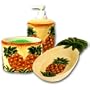 Ceramic Pineapple Kitchen Counter Top Accessories Set - Soap Dispenser Spoon Rest Scouring Pad Holder