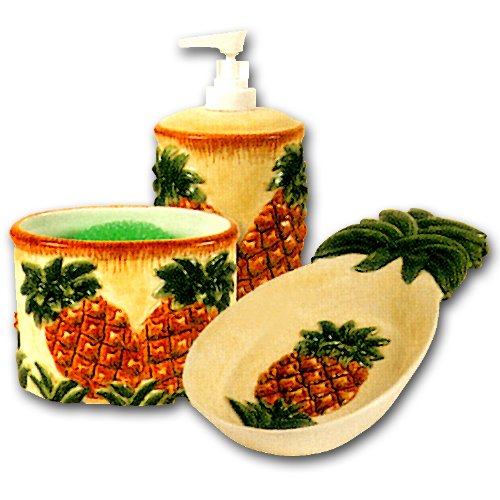 Ceramic Pineapple Kitchen Counter Top Accessories Set - Soap Dispenser Spoon Rest Scouring Pad Holder