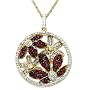 14k Yellow Gold Ruby and Diamond Flower Circle Pendant, 18"