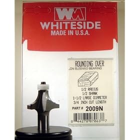#2009N CARBIDE-TIP 2F ROUND-OVER (CORNER ROUND) BIT W NON-MARRING BEARING GUIDE 1 2 RADIUS by Whiteside