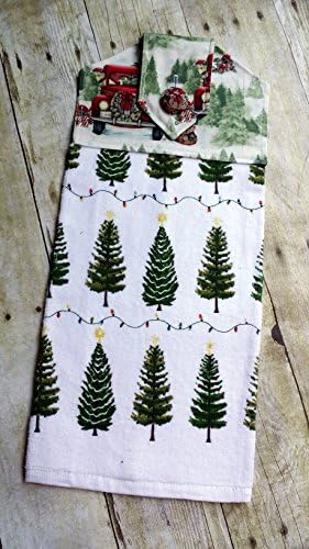 Christmas Tree Farm Fabric Topped Hanging Towel perfect for Kitchen or Bathroom