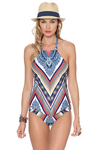 Becca by Rebecca Virtue Women's Tunisia Multi High Neck Halter Tankini Top