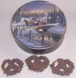 Scott's Cakes 1 lb. Milk Chocolate Covered Pretzel with Chocolate Chips in a Sleigh Ride Tin