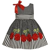 Bonnie Jean TODDLERS 2T-4T BLACK WHITE DOTS and STRIPES BONAZ-CHERRY APPLIQUE Special Occasion Resort Party Dress