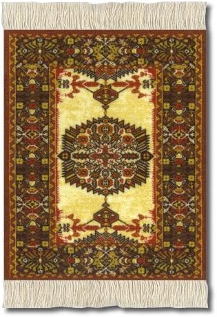 Lextra Ivory-Gold Feraghan CoasterRug, Rust, 5.5 x 3.5 Inches, Gold and Brown, Set of Four (CGF-C)
