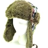 NWT FAUX FUR PLAID TROOPER TRAPPER PILOT SKI HAT OLIVE MEDIUM LARGE