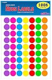 Pack of 1008 1-inch Diameter Round Color Coding Dot Labels, 7 Bright Neon Colors, 8 1/2