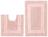 2 Piece Reversible Bath Rug Set - Race Track Light Pink by Cotton Craft - 100% Pure Cotton - High Quality and absorbent - Super Soft and Plush - Hand Tufted Heavy Weight Durable Construction - Larger Rug is 21x32 Oblong and Second rug is Contour 21x20 - Other Styles - Large Scroll, New Scroll, Greek Key, Palm Tree or Grid Stripe - Easy care machine wash