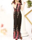 Red Floral Graphic Print Black Long / Maxi Dress