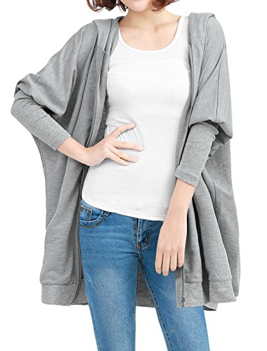 Allegra K Women Full Zip Batwing Long Sleeves Oversize Hooded Cardigan