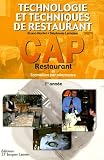 Technologie et techniques de restaurant CAP Restaurant et Formation par alternance 1re année