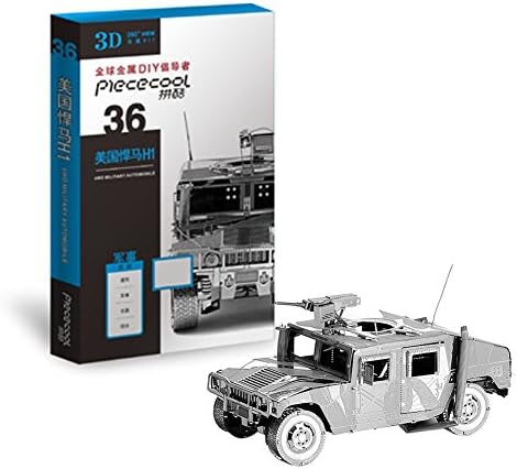 PEESG 3D Assembly Metal Modle Puzzles Works Arts Including Tools 4WD Military Automobile (Silver)