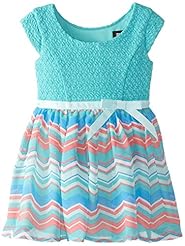 Girls Cutout Chiffon/Polyester/Knit Chevron Print  Dress With a Ribbon 