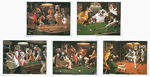 Iqgamesroom classic prints Homegames Pool Table Pictures Dogs Playing Pool 5 X Iconic Prints