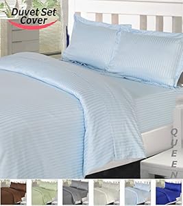 Utopia Bedding Striped Duvet Cover Set - Super Soft Woven Stripes HIGH QUALITY 100% Brushed Microfiber Premium Bedding Collections - Wrinkle, Fade, Stain Resistant - Hypoallergenic -3 Piece Set - Duvet Cover and 2 Pillowcases - Best For Bedroom, Guest Room, Childrens Room, RV, Vacation Home (Queen, Light Blue)