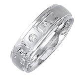 14K White Gold Diamond 0.09ct Wedding Band - Width: 7mm - Sizes 5-13