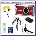 Pentax Optio W80 Waterproof 12.1MP Digital Camera (Cardinal Red) + Pentax Floating Strap + Transcend 8GB SDHC w/ Card Reader/Writer + Joby Mini Table Top Tripod + Spare D-LI78 Rechargeable Li-Ion Battery