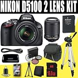 IMAGE OF Nikon D5100 16.2MP CMOS Digital SLR Camera with 18-55mm f/3.5-5.6 AF-S DX VR Nikkor Zoom and Nikon 55-200mm f/4-5.6G ED IF AF-S DX VR Zoom-Nikkor Lenses + Nikon EN-EL14 Battery + 16GB Deluxe Accessory Kit II