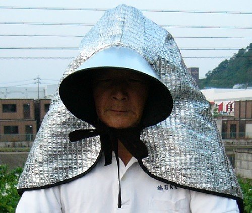 夏の屋外作業の熱射対策に！高機能アルミで光・熱をカット　背付きつば広日よけ帽子　改良品A