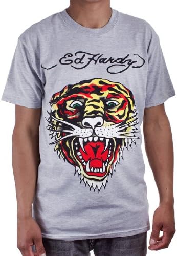 Ed Hardy Mens Tiger Tattoo Graphic Tee Shirt - Grey