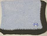 Knitted on Hand Knitting Machine Blue Cotton Hand Crochet Finished with Dark Brown Rayon Chenille Infant Boys Large Blanket Size 32 By 45 Inches Trimmed with Blue Race Car