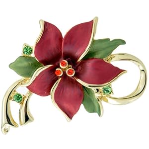 Red Poinsettia Christmas Star Flower Swarovski Crystal Pin Brooch and Pendant