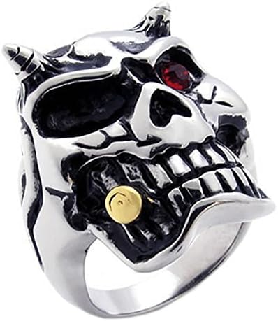 KONOV Gothic Biker Skull Men's Stainless Steel Ring, Silver Red Black, Size 9