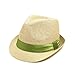 TrendsBlue Classic Natural Fedora Straw Hat, Green Band