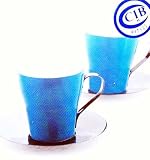 Copco - Wild Leaf Tea Co. - 4 Piece Blue & Steel Tempo Circle Tea Cup & Saucer Set