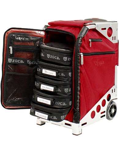 Zuca Pro Road Warrior Luggage Pro Artist Collection: Ruby Red Sport Insert Bag on Silver Frame, with Matching Travel Cover, Standard Packing Pouch Set + TSA-Compliant Toiletry Bag