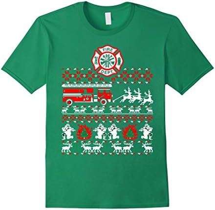 Men's Firefighter christmas Funny T-Shirt 2XL Kelly Green
