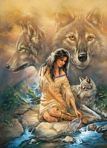 Puzzle Indianerin + Wölfe - 1000 Teile