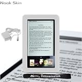 Premium Grade Barnes & Noble Nook Silicone Skin Cover Case (White) + 4-inch eBigvalue(TM) Determination Hand Strap + Easy Travel Home Wall Charger