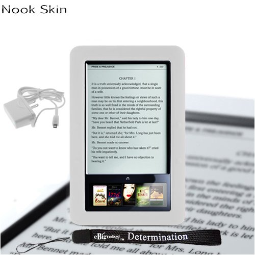 Premium Grade Barnes & Noble Nook Silicone Skin Cover Case (White) + 4-inch eBigvalue(TM) Determination Hand Strap + Easy Travel Home Wall Charger Image Premium Grade Barnes & Noble Nook Silicone Skin Cover Case (White) + 4-inch eBigvalue(TM) Determination Hand Strap + Easy Travel Home Wall Charger