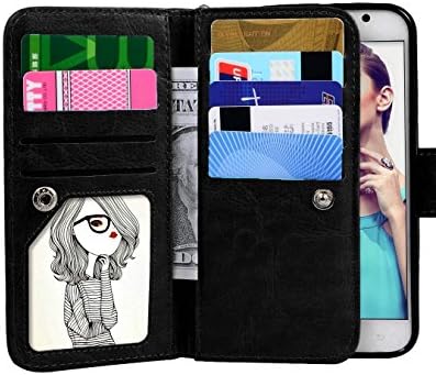 TaoFilm Pro Premium PU Leather Wallet Bag Case [2 in 1 Magnetic Detachable Back Cover Flip] [ 9 Card Slots] [Wrist Strap] For Samsung Galaxy S7 Edge - Black