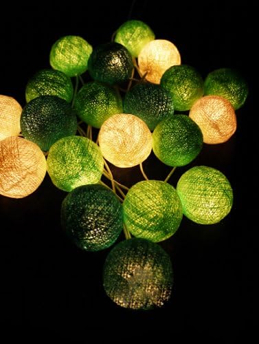 Mixed Green Tone Handmade Cotton Balls Fairy Srting Party Lights 20 set