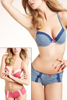 2 Pack - Limited Collection Stripe & Plain Padded Bras [T81-8370P-S]
