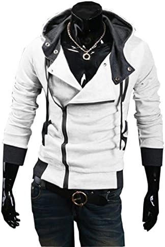 MSSLY Mens Zipper Hoodie Mens Hoodies Jacket Plain White Hoodie Tag 3XL White (US L)