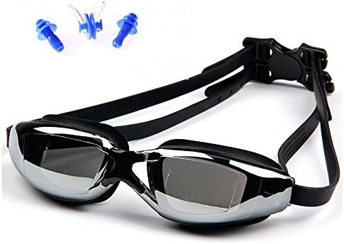 Yolane Mirrored Silicone Seal Swimming Goggles with Ear Plugs,Nose Bridge- UV Protection Anti Fog, Anti-shatter, Waterproof- Best Adult Swim Glasses