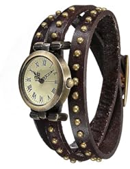 Women Lady Retro Vintage Weave Rivet Leather Band Quartz Bracelet Wrist Watch Coffee
