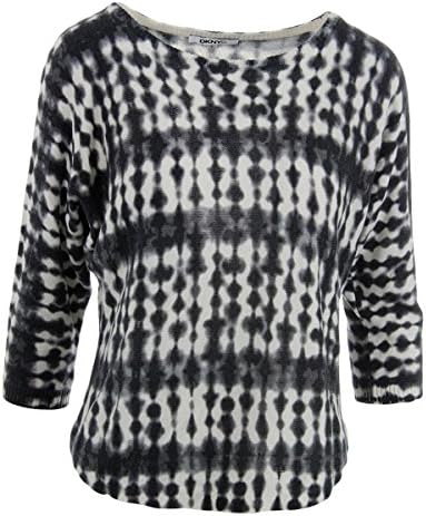 DKNYC Womens Knit Printed Pullover Sweater Black-Ivory M