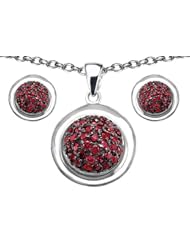 Original Star K (tm) Created Ruby Round Puffed Pendant Box Set with matching earrings in 925 Sterling Silver