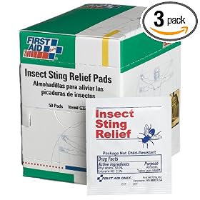 Click here to buy First Aid Only Insect Sting Relief Pad, 50-Count Boxes (Pack of 3) by First Aid Only.