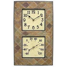 Chaney Instrument Indoor/Outdoor Clock/Thermometer Combo, Resin/Slate