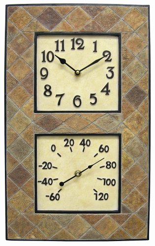 Chaney Instrument Indoor/Outdoor Clock/Thermometer Combo, Resin/Slate