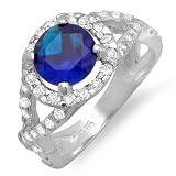 3.00 CT Diana Inspired Sterling Silver Ladies Round Deep Blue Sapphire Split Shank Cubic Zirconia CZ Classic Engagement ring 0.45 inch (Available in size 6, 7, 8)