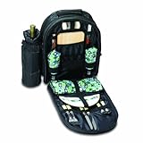 Sorrento Insulated Picnic Backpack w/ Wine Duffel & Deluxe Service For 2 Black/Grey