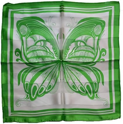 100% Silk Scarf Shawl, Scarfs for Women, Small Square, 20 inch x 20 inch (Green, butterfly)